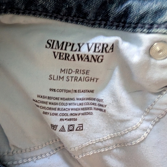 Simply Vera Vera Wang Mid-Rise Slim Straight Blue Jeans Size 14 (EUC) - Picture 8 of 9